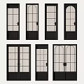 Single And Double Casement Doors With Glass Grid Panels And Black Frames 3d model