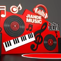 Jiangde Music 2025 Concert Photo Spot With Red Background Vinyl Records Headphones And Music Notes