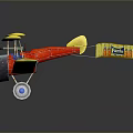 Yellow Biplane Toy Model With Propeller Skis And Pilot Tail Label