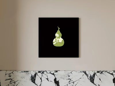 Green Gourd Oil Painting With Black Background For Interior Wall Decor 3d model