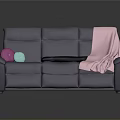 Modern Comfortable Gray Sofa With Pink Blanket And Colorful Cushions