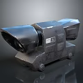 Industrial Black Metal Mechanical Device With Wheeled Base And Front Lens