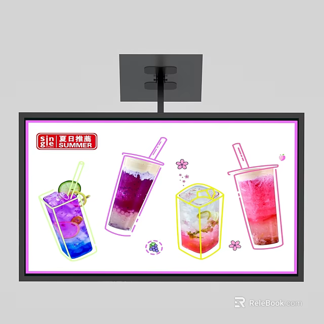 Roadside Electronic Display Screen Showing Colorful Beverage Illustrations As Road Facility 3d model