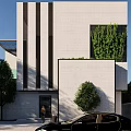 Modern Detached Villa Exterior With White Facade Vertical Lines And Green Living Wall