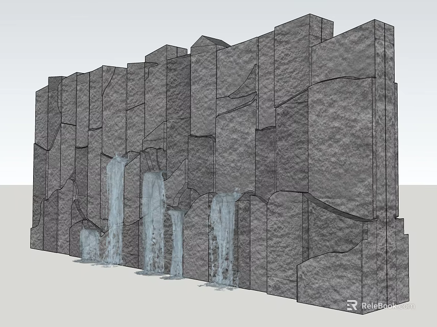 Modern Landscape Wall Design With Stone Texture And Flowing Water Features 3d model