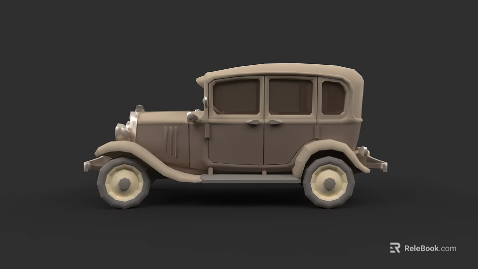 Vintage Classic Car With Brown Beige Exterior Four Door Retro Design 3d model 