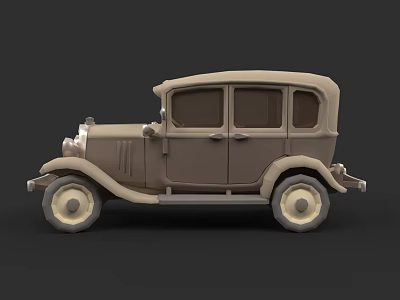 Vintage Classic Car With Brown Beige Exterior Four Door Retro Design 3d model