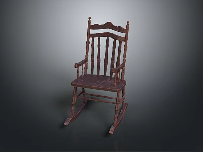 Vintage Dark Brown Wooden Rocking Dining Chair With Armrests And Distressed Finish 3d model