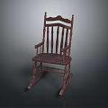 Vintage Dark Brown Wooden Rocking Dining Chair With Armrests And Distressed Finish