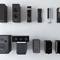 Various Modern Home Audio Speakers With Different Styles And Black Gray Designs