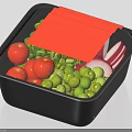 Fresh Red and Green Fruits in Black Plastic Container with Transparent Lid and Red Label