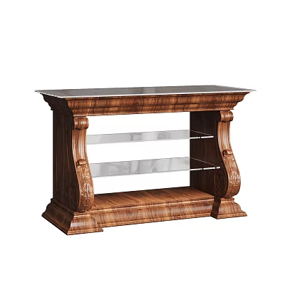 Elegant Classical Wooden Decorative Cabinet With Carved Columns Glass Shelves And Top Surface 3d model