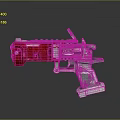 Futuristic Red Sci Fi Pistol With Metallic Structure Checkerboard Pattern And Yellow Details