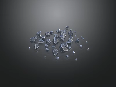 Geometric Rockery Stones Scattered With Various Shapes On Dark Background And Smooth Surfaces 3d model