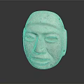 Ancient Carved Stone Mask With Textured Surface Facial Features Displayed On Dark Background