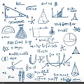 Educational Academic Wall Decor With Hand Drawn Math Science Blue Line Art
