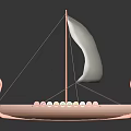 Ancient Style Decorative Boat With Orange Hull White Sail And Colorful Round Objects