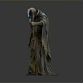 Old Man With Bald Head Long Beard Wearing Robe Holding Staff With Blue Crescent
