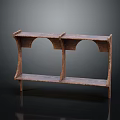 Wooden Public Chair With Arc Structure And Glossy Surface Against Dark Background