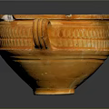 Traditional Orange Ceramic Wine Goblet With Carved Handle And Decorative Surface Patterns