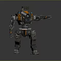 Orange And Black Armored Robot With Circular Camera Extended Arm And Mechanical Design
