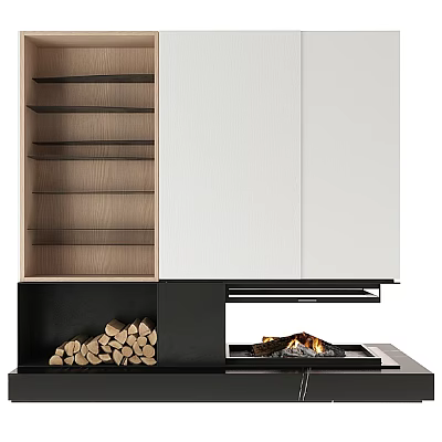 Fireplace Modern Minimalist Partition Development Fireplace Real Fire Burning Wood Fireplace 3d model