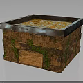 Wooden Box Shaped Building With Rusted Surface And Green Plants Covered Orange Particles On Top