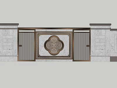 Traditional Chinese Scenic Wall Design With Intricate Circular Carving And Stone Lattice Panels 3d model