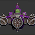 Futuristic Purple And Green Spacecraft With Multiple Glowing Engines For Cosmic Exploration