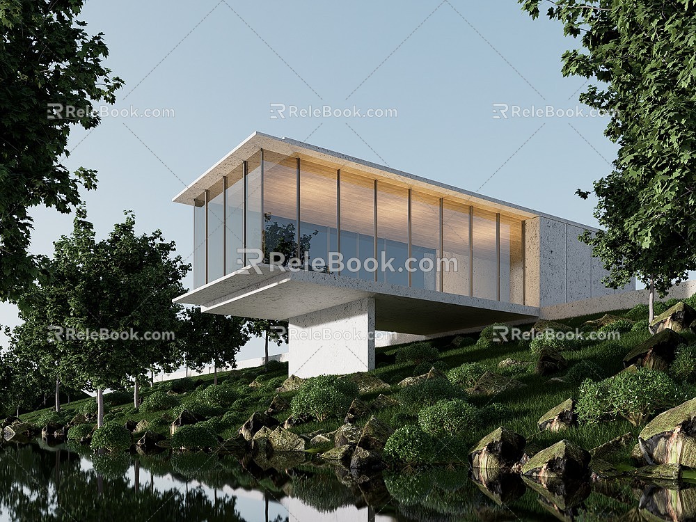 Modern Homestay Homestay Architecture Glass Box Book Bar Tea Room Mountain Landscape Architecture 3d model