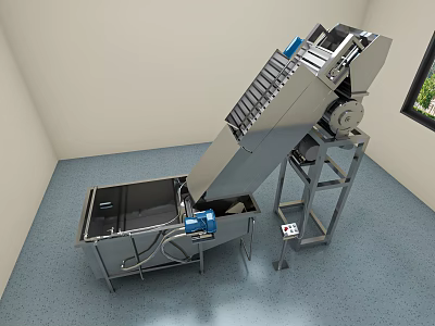 Industrial Processing Equipment With Inclined Conveyor Belt Metal Trough Motor And Control Panel 3d model