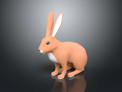 Orange Rabbit With Long Ears White Belly Paws Sitting On Black Glossy Surface Gray Background 3d model