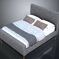Modern Gray Bed With Tufted Headboard Gold Legs And Stylish Bedding