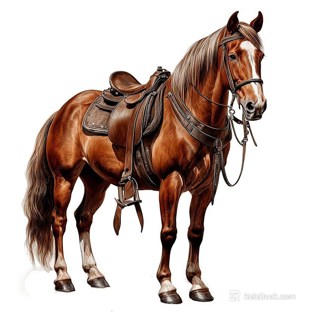 Brown Horse With Leather Saddle And Bridle Standing In Profile View 3d model 
