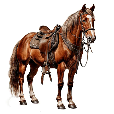 Brown Horse With Leather Saddle And Bridle Standing In Profile View 3d model