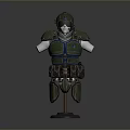 Sci Fi Character Combat Armor Featuring Green Blue Protective Gear Design