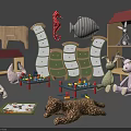 Stuffed Toys in Kids Playroom with Animal Shaped Furniture Toy Tables and Building Blocks