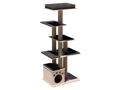Multi Level Cat Tree With Scratching Posts Multiple Platforms And Wooden Base With Hole 3d model