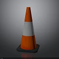 Red Traffic Cone With White Reflective Stripes And Black Base On Gray Background 3d model
