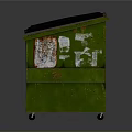Rusty Green Waste Bin As Essential Household Item With Black Lid And Stickers