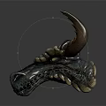 Intricate Dragon Head Sculpture With Brown Horns Blue Scales And Textured Details
