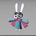 Cute 3D Rabbit Character With Brown Goggles Blue Outfit And Pink Scarf