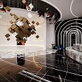 Modern Interior Design Featuring Geometric Decor Curved Arch Marble Floor And Lighting 3d model