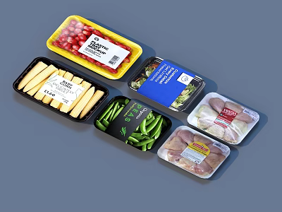 Assorted Fresh Packaged Food With Fruits Cheese Vegetables And Chicken 3d model