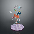 Modern Scene With Floating Books Desk Chair And Purple Checkered Base