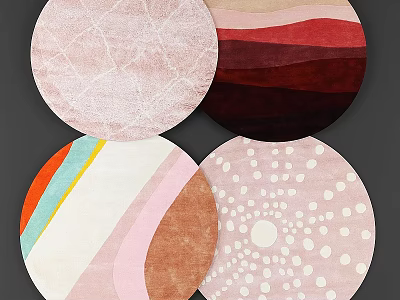 Stylish Round Rugs Featuring Textured Striped and Dotted Patterns in Soft Tones 3d model