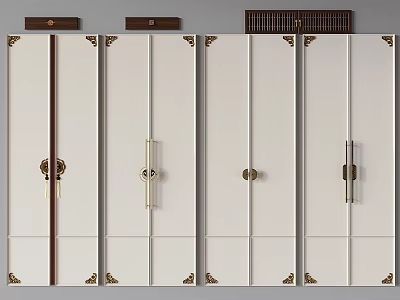 White Wardrobe Door Handles With Various Designs And Gold Decorative Trim 3d model