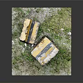 Miniature Scene Model With Yellow Black Ramp Gray Stone Block And Green Grass On Base