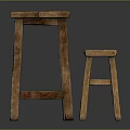 Two Rustic Wooden Stools With Simple Design And Four Legged Textured Structure