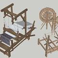 Wooden Garden Decorative Ornaments With Traditional Loom And Spinning Wheel Structures